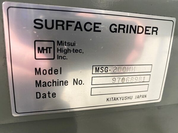 Mitsui High Tec MSG-200MH Surface Grinder | 6"x12" Perm-Mag Ck, Hand Feed, 1997 - #50491 - Image 14