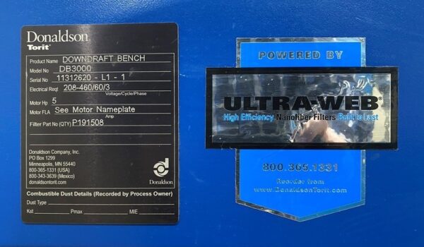 Donaldson Torit Downdraft Bench DB3000 | 3000 CFM, 72"x36" Work Area - #50643 - Image 11