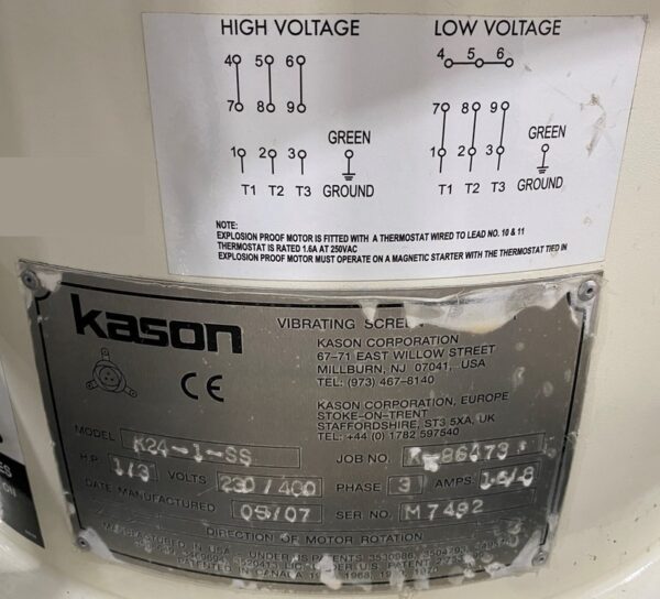 Kason K24-1-SS Vibratory Sifter | 24", Single-deck, Stainless - #50661 - Image 7